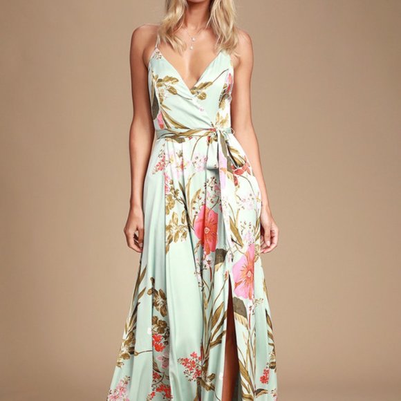 Lulus Still the One Sage Green Floral Print Satin Maxi Dress - Picture 2 of 6